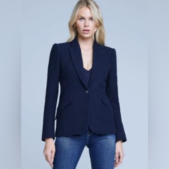 L’Agence Chamberlain blazer in midnight blue tweed - Picture 7 of 9